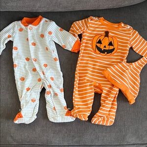 Orange and White Pumpkin Baby Onesies Size 0-3 Months